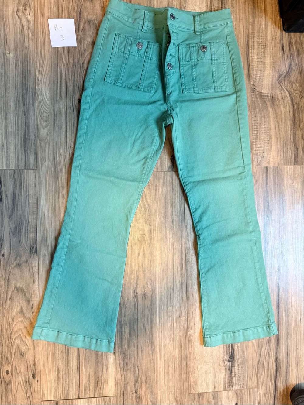 LOFT High-Rise Wide-Leg Jeans | Teal Green | Button Fly | Patch Pockets | 26